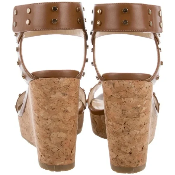 Jimmy Choo Brown Studded Wedge Sandals - Picture 3 of 8